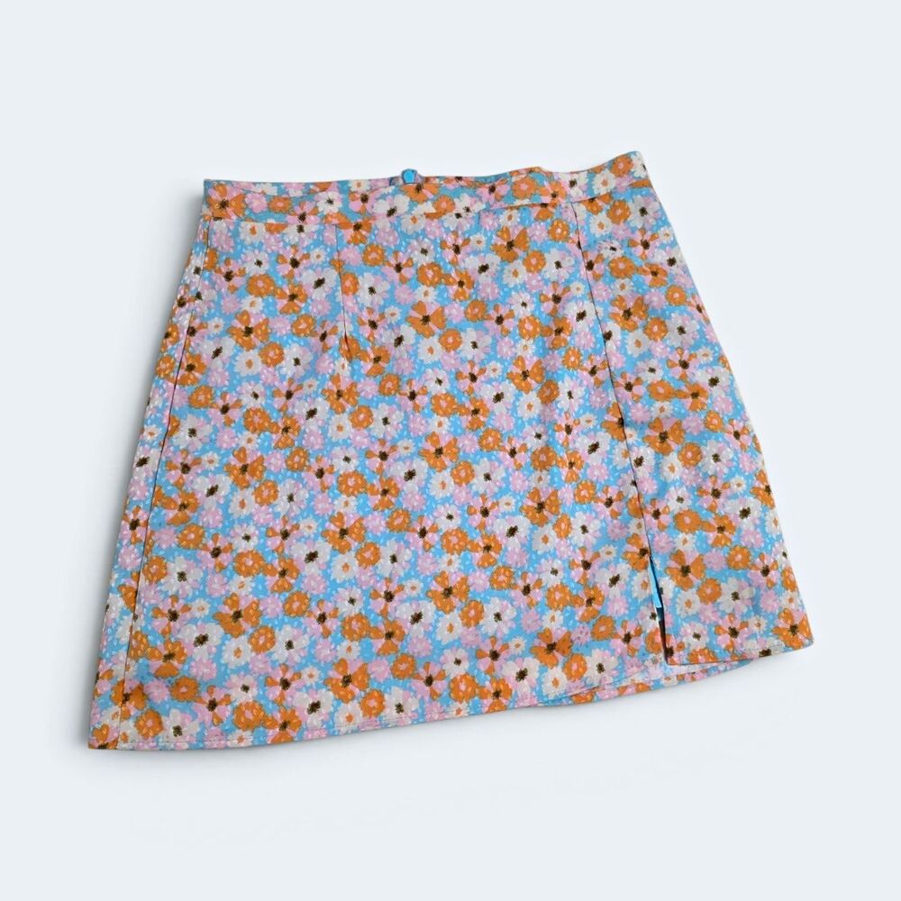 Her Entire Name Says Grace Women's Skirt Floral Blue Multicolor Zip Size M